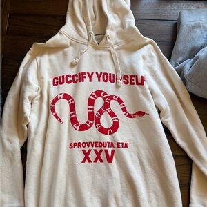 Authentic Gucci Cream Hoodie with Red Snake Graphic